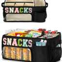 Fasrom Large Snack Organizer for Countertop, Chenille Letter Snack Basket Organizer with 6 Compartments, Pantry Storage Bin with Handles, Food Container Snack Box for Chips, Candy, and Snacks, Black