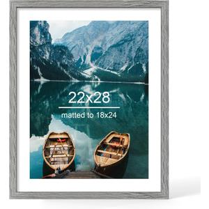 Hongkee 22x28 Frame, Rustic Grey Wood Style - Display Posters 18 x 24 with Mat or 22x28 without Mat, Wall Mounting Horizontal and Vertical, 1 Pack