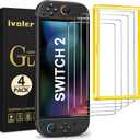 ivoler 4-Pack Tempered Glass Screen Protector Designed for Nintendo Switch 2 2025 with [Alignment Frame] Transparent HD Clear[Updated Version] Screen Protector for Switch 2 7.9''