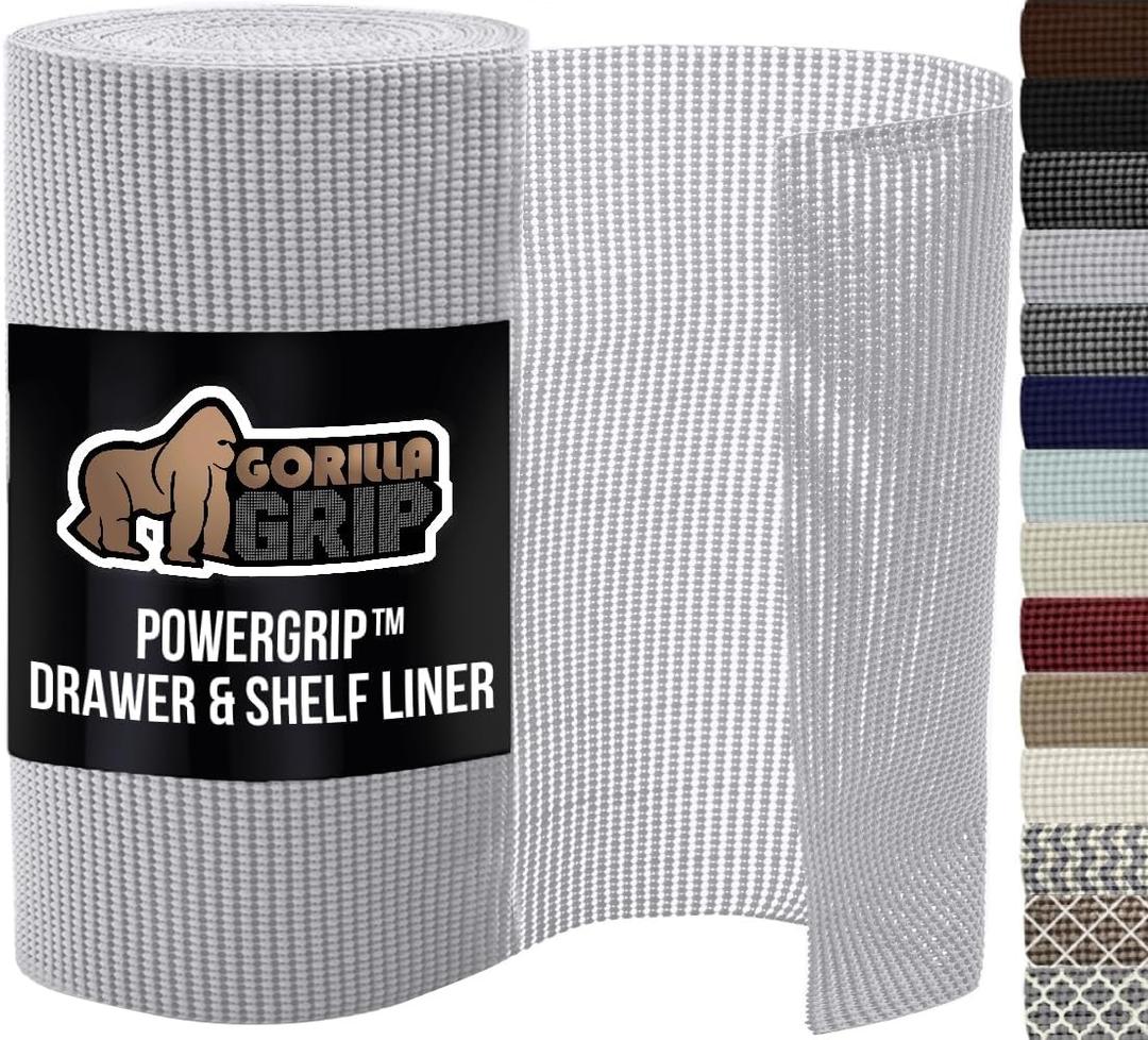 GORILLA GRIP powerGRIP Drawer Shelf and Cabinet Liner, Thick Strong Hold, Non-Adhesive Liners Protect Kitchen Cabinets and Cupboard, Bathroom Drawers, Easy Install, Breathable Mat, 20" x30' Light Gray