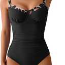 B2prity Women's One Piece Swimsuits Tummy Control Bathing Suits Push Up Swim Suit Color Block Swimwear (Black, L)