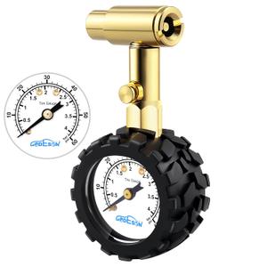 GODESON Bike Tire Pressure Gauge - Dual Head for Schrader & Presta Valves,0-60 PSI / 4 BAR Range, 1.5-Inch Dial with Gear Protection Sleeve - Suitable for MTB, Road, E-Bikes and Motobike
