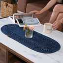 Oval Jute Table Runner | Woven Braided Dining Runner | Natural Textured Rattan Table Runner for Dining Table Coffee Table or Patio 11.8 x 27.5 (Blue)