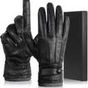 Winter Genuine Sheepskin Leather Gloves for Men, Warm Cashmere Lined Black Leather Touchscreen Motorcycle Gloves (Large, Grey)