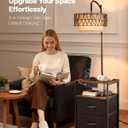 VEVOR Floor Lamp with Table, Handwoven Rattan Shade, 2-Tier End Table with 2 Drawers, 3 Color Temp LED Bulb, Modern Nightstand Side Table with USB Type C AC Charging Port for Living Room Bedroom