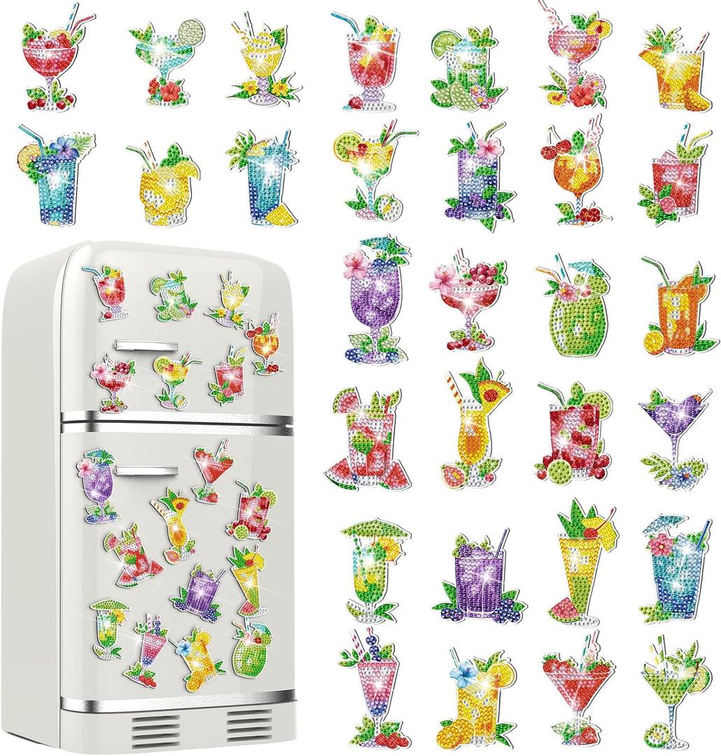 Remuuly 30 Pcs Diamond Painting Magnets Spring Diamond Art Magnet Kits for Adults Summer Animal Flower Cupcake Cow Rhinestones Refrigerator Stickers for Fridge DIY Crafts Toy Gifts(Cocktail)