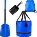 4 Pcs Beach Sand Castle Tools Kit Include Big Collapsible Aluminum Sand Shovel, 16 L Foldable Bucket, Super Scoop and Drawstring Pocket for Adults Summer Build Sandcastles