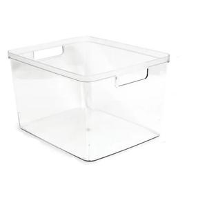Isaac Jacobs Clear Storage Bins w/Cutout Handles, Plastic Organizer for Home, Office, Kitchen, Fridge/Freezer, Bathroom, BPA Free, Food Safe