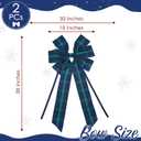 AIMUDI Christmas Tree Bows 10×20'' Navy Blue Green Plaid Bows for Gift Wrapping Wreath Bows with Wire Edge Premade Gift Bows for Craft Present Fireplace Holiday Christmas Decorations, 2 PCs