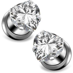 Ocptiy 10G-00G Astm F136 Titanium Gauges Tunnels for Ear Screw Fit Heart CZ Ear Gauges Tunnels Plug Earrings Expander Stretcher Piercing Jewelry for Women Men Silver Gold 1 Pairs (2 Gauge = 6mm = 1/4 inch, Titanium metallic color)