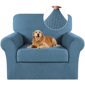 2 Piece Chair Covers Chair Slipcovers For Living Room Armchair Sofa Covers Chair Couch Cover with Arms Washable Furniture Protector for Chairs 85% polyester, 15% Spandex Fabric (Chair,DustyBlue)