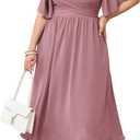 SHESTARR Women's Plus Size Midi Dress Sweetheart Neck Short Sleeve Wedding Guest Cocktail A Line Flowy Dress