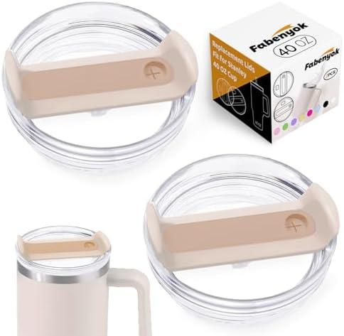 Fabenyok 40 OZ Tumbler Lid Replacement Fit for Stanley Cup, 1 Pack Clear Replacement Lids Fit for Stanley Travel Tumbler, Spill Proof Tumbler Covers for Stanley Cup Accessories (Clear - Rose Quartz)