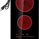 VEVOR Built in Electric Stove Top, 12 inch 2 Burners Ceramic Cooktop, Glass Radiant Cooktop with Sensor Touch Control, Timer & Child Lock Included, 9 Power Levels for Simmer Steam Slow Cook Fry,110V