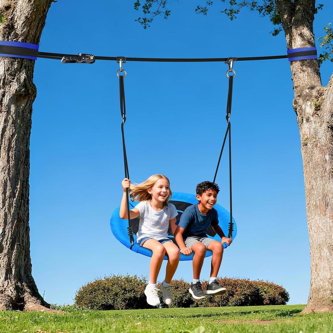 Hapfan Slackline Swing Sets for Backyard, 40" Saucer Swing Set Between Trees, Outdoor Play Equipment for Kids and Adults Backyard (Blue)