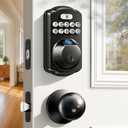 Veise Fingerprint Door Lock with 2 Knobs - Keyless Entry Door Lock with Handle, Electronic Keypad Deadbolt, Smart Front Handle Set, Auto-Locking, Waterproof, Easy Installation, Matte Black