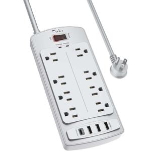 Surge Protector Power Strip - Nuetsa Flat Plug Extension Cord with 8 Outlets and 4 USB Ports, 6 Feet Power Cord (1625W/13A), 2700 Joules, ETL Listed, Grey