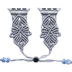 4th Generation Handmade Nylon Braided Boho Style Watch Strap for Apple Watch (44/45/46mm, Silver)
