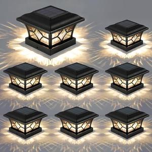 Solar Post Cap Lights 6 Pack with 1000mAh Battery - for 4x4 5x5 6x6 Fences, Larger Size & Longer Lasting, 2-Mode, IP64 Waterproof, for Fence Deck Patio Porch Yard (Black)