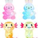 Sezua Squishy Fidget Stress Ball - 4PCS Taba Squeeze Sensory Axolotl Rabbits Toys, Axolotl Squishy Sugar Stress Ball Toys for Adults Kid, Glitter Salamander Rabbits Gift for Party Birthday Christmas