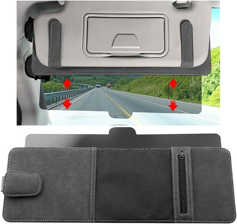 Car Sun Visor Extender Organizer, Visor Sun Blocker Extension with Magnetic Sunglasses Holder & Ticket Pouch, Multifunctional Auto Sunshade Storage Holder, Universal for Vehicles (Dark Gray)