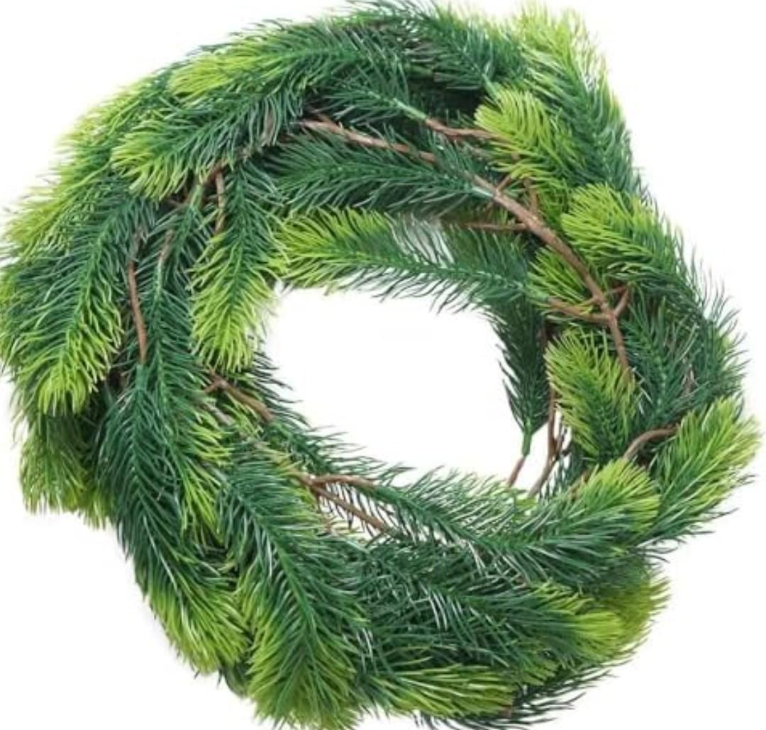 Artificial Pine Garland, Realistic Plastic Pine Leaves Faux Greenery Garland for Staircase, Mantle, Winter and Christmas Home Decor(Grass Green) 24 inch