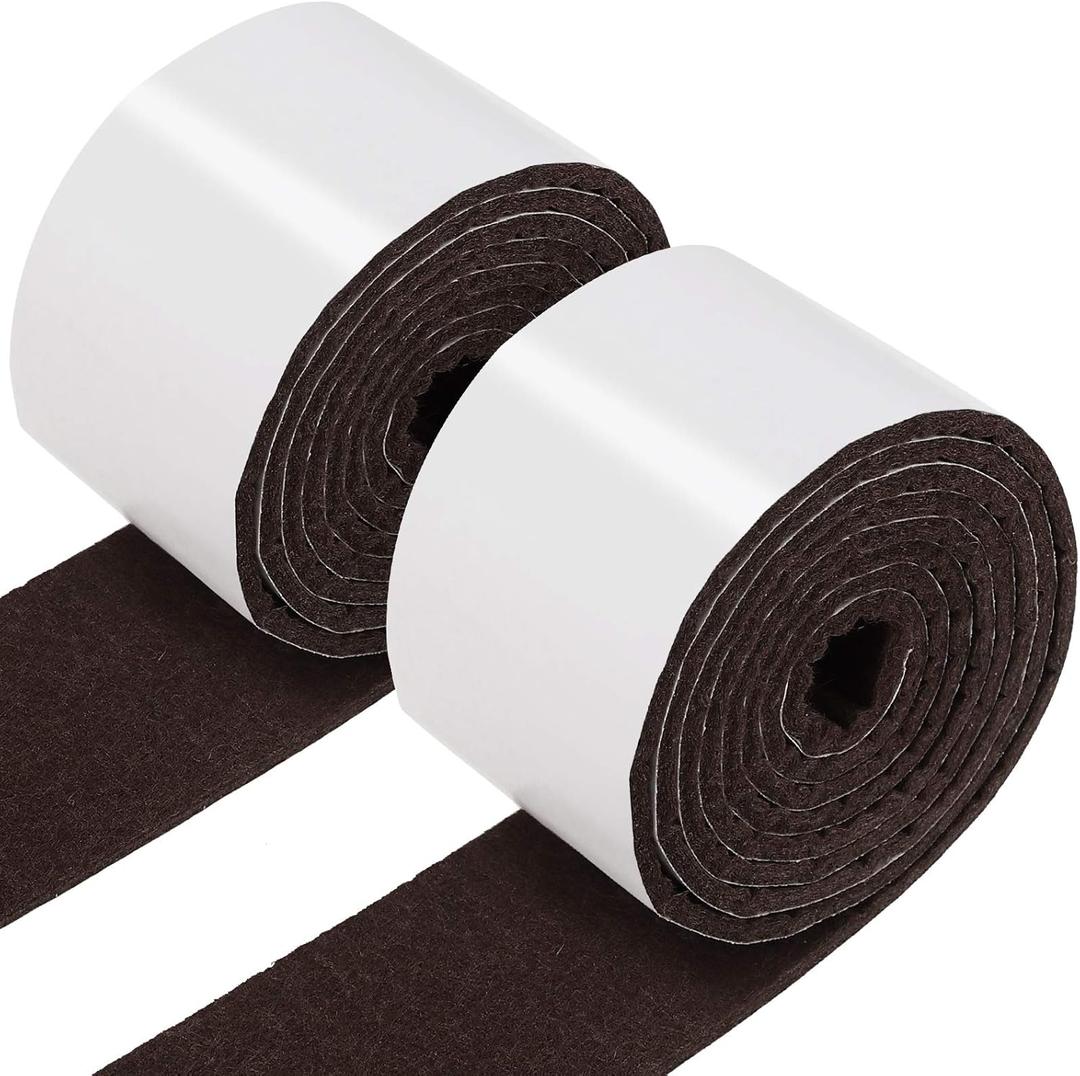 Shappy 2 Packs 120 x 2 x 0.12 Inch Felt Strips with Adhesive Backing Felt Tape Roll Non Slip Self Adhesive Cuttable Furniture Pads for Protecting Hardwood Floors, Chairs, Wall(Dark Brown)