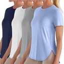 4 Pack Women's Workout T Shirts Short Sleeve Athletic Basic Tee Tops Quick Dry UPF 50+ Sun Protection with Split Hem (X-Large, Navy Blue,white,light Gray,light Blue)