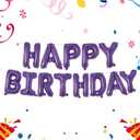 Dark Purple Happy Birthday Balloons Banner 16 Inch Mylar Foil Letters, Inflatable Party Decor and Birthday Decorations for Women, Men, Boys & Girls Kids and Adults, Reusable, Party Supplies
