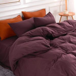 NEXHOME PRO Duvet Cover Set Queen Size Linen Look Textured 100% Washed Cotton Duvet Cover Burgundy Dark Red 3 Pieces Bedding Set with Zipper Closure,Breathable, Soft Organic Natural(No Comforter) (Queen (90"x90"))