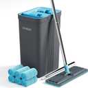 JOYMOOP Mop and Bucket Set with Wringer, Mops for Floor Cleaning, Wall Mop Cleaner with Long Handle, with 6 Reusable Microfiber Mop Pads - Grey+Cyan Blue