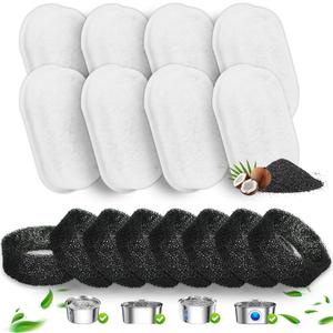 8-Pack Cat Water Fountain Filters with Pump Sponges  Activated Carbon, Ion-Exchange Resin & Cotton Mesh Replacement Filters for Pet Drinking Fountain