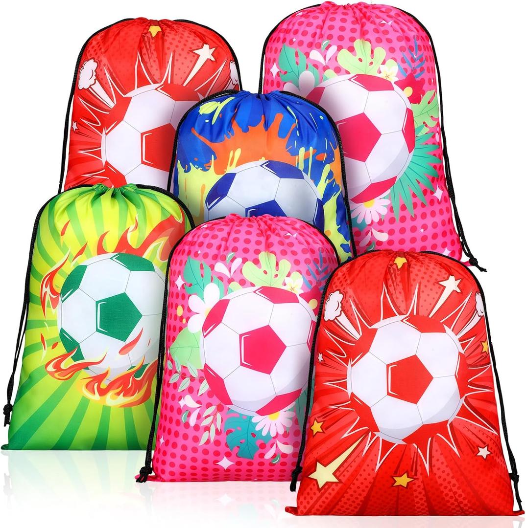 24 Pcs Soccer Drawstring Bag Colorful Sports Goodie Party Favor Bags Candy Treat Gifts Backpack for Girls Women Party Supplies