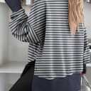 ANRABESS Women Oversized Sweatshirts Thumbhole Long Sleeve Hoodies Shirts 2026 Fall Side Slit Pullover Top Teen Y2k Outfits Grey Blue Striped Large