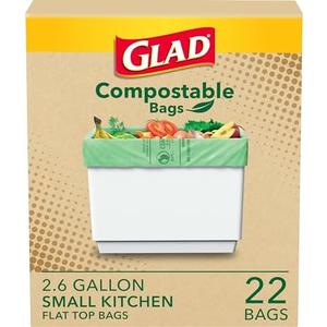 Pack Of 2 Glad Kitchen Compost Bags, 2.6 Gallon Small Flat Top Bags, Unscented, 22 Count (Package May Vary)