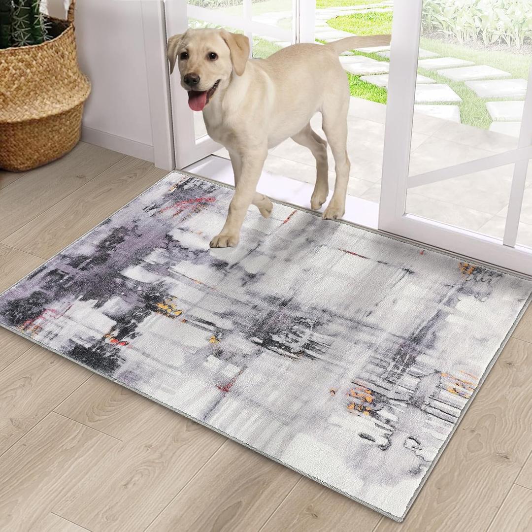 Doormat, Faux Wool Rug, 20X32 Inches, Multi Color, Handmade, Low Pile, Absorbent, Non-Slip, Modern, Indoor, Washable