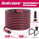 150FT 5/8 Inch Hybrid Garden Hose - 600 PSI, Kink Resistant, Freeze Resistant - with Solid Brass Twist Hose Nozzle & Metal Holder for Large Yard