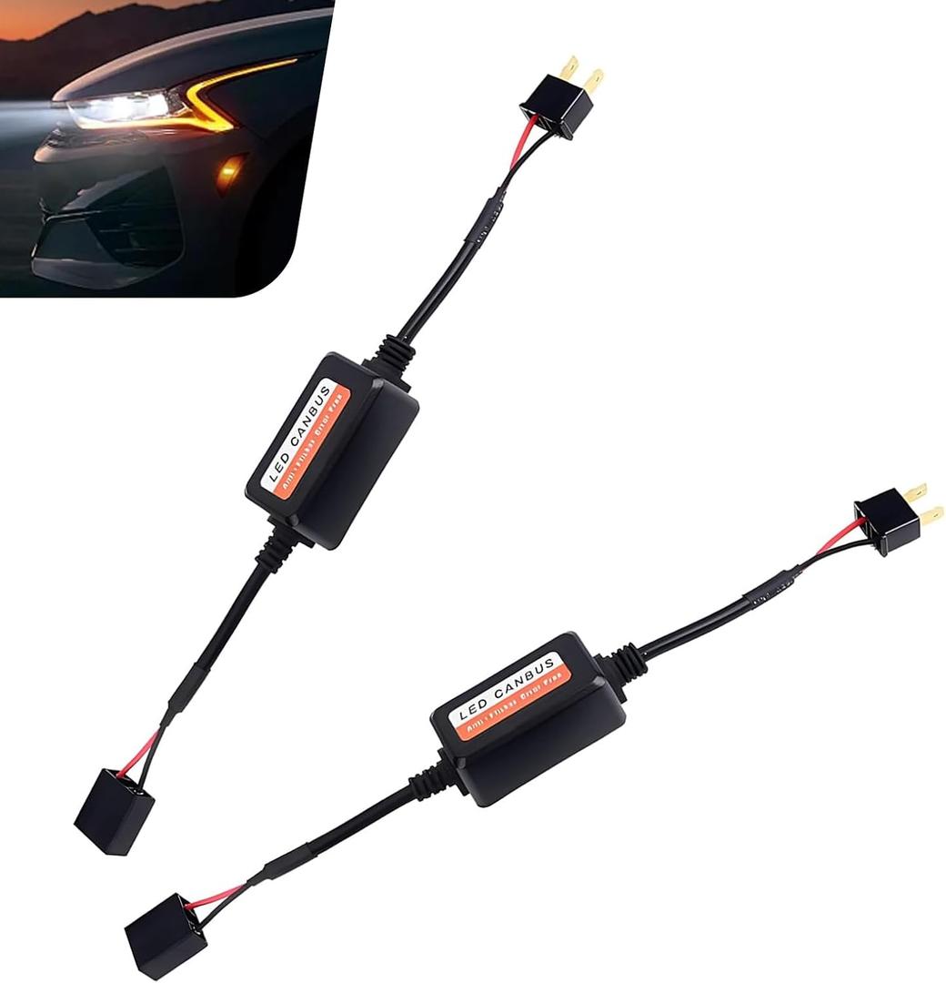 2 PCS CANbus Decoder, H7 LED Bulb Anti-Flicker Harness Adapter for Radio Audio Filter, Universal Error Free Decoder Suitable for Most Cars (Black)