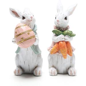 Hodao Easter Bunny Decorations Spring Home Decor Bunny Figurines(Easter White Rabbit 2pcs)