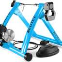 Bike Trainer, Magnetic Bicycle Stationary Stand for Indoor Exercise Riding, 26-29" & 700C Wheels, Quick Release Skewer & Front Wheel Riser Block Included, Baby Blue