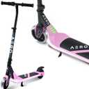 Aero iSporter Kids Electric Scooter | Hand Acceleraor & LED Lights | Electric scooters for Boys Girls Ages 6-12 | Rubber Deck Mat, Battery Indicator& Adjustable Heights, Pink