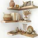16" Solid Wood Floating Corner Shelves, 3 Pack, Carbonized Brown