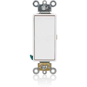Leviton 5655-2W White Decora Plus Single Pole Rocker Switch, Momentary Contact, Commercial Specification Grade, 15 A, 125 V, Back and Side Wire, Self-Grounding
