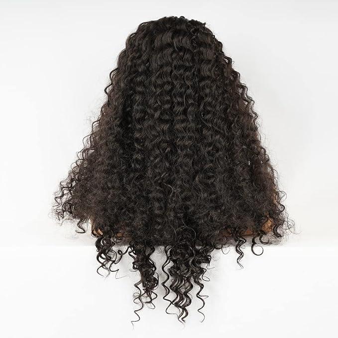 Short Curly Afro Wig With Bangs For Black Women Kinky Curly Hair Wig Afro Synthetic Full Wigs 18"