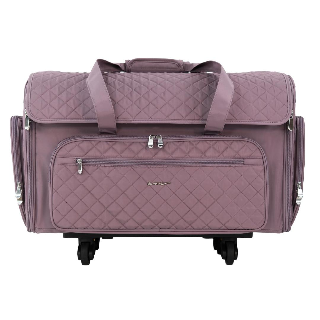 Everything Mary XXL Rolling Sewing Machine Case – Purple Quilted Craft Bag with 4 Wheels – Spacious Storage Organizer with Pockets for Sewing & Craft Supplies