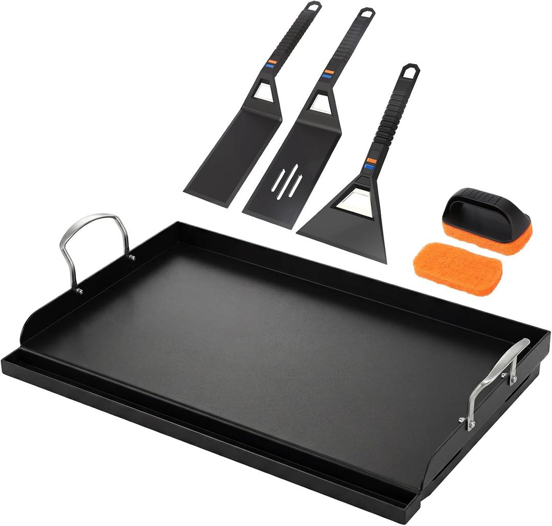 Utheer Griddle Kit, 25 x 16 Inch Pre-Seasoned Cast Iron Griddle