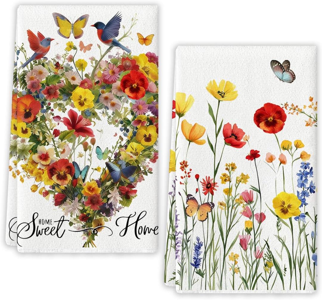 Spring Kitchen Towels Decorative Set Easter Butterfly Dish Towels Summer Birds Flowers Decor Jesus Spring Decorations for Home Party
