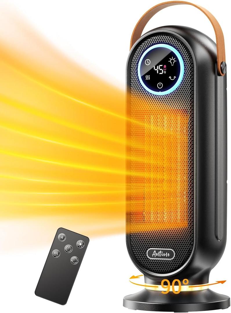 Space Heaters for Indoor Use, 16 Inch Portable Electric Heater for Office, 1500W Fast Heating Space Heater with Thermostat, 90°Oscillation, 12H Timer, Remote, Safe, Ultra-quiet Room Heater for Bedroom
(Display Screen, Black)