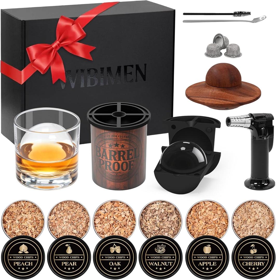 Whiskey Smoker Kit with Torch Old Fashioned Smoker Kit for Bourbon & Whiskey  Drink Smoker Set with Wood Chips Gift for Men, Dad, Husband/Father (1Smoker Kit & Ice Ball Molds & Glasses)