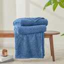 EMME Fleece Blanket, 3D Jacquard Throw Blanket for Couch and Bed, Soft Cozy and Fluffy Blankets Lightweight Luxury Flannel with Waffle Design (Navy Blue, 50" x 60")